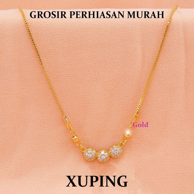 Kalung Xuping Wanita Anak Fashionable Itali Motif 3 Bola Lapis Emas 24K Mewah