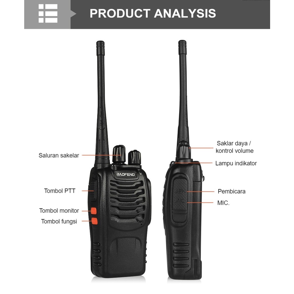 ITS Handy Talky Original BAOFENG BF 888s HT 1Set Sudah Termasuk Headphone Charger Walkie talkies Jarak Jauh 5KM Walkie talkie