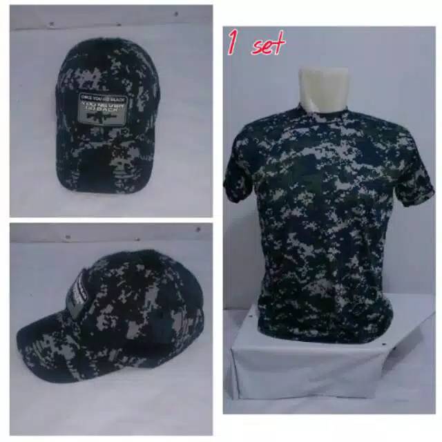 Kaos army loreng nevyseal 1 set / loreng gurun 1set bandung murah(kaos. Topi peat)