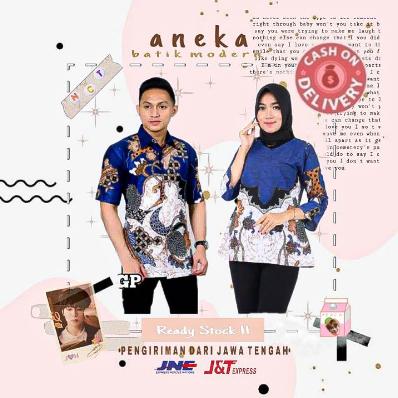 ATASAN BAJU BATIK COUPLE BIG SIZE JUMBO M L XL XXL WARNA BIRU ELEKTRIK DONGKER NAVI BATIK SARIMBIIT