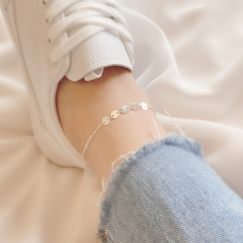 Gelang Kaki Perak Simple Sequins Anklet Chain Fashion Silver Round Ankle Anklets Women Foot Jewelry Barefoot