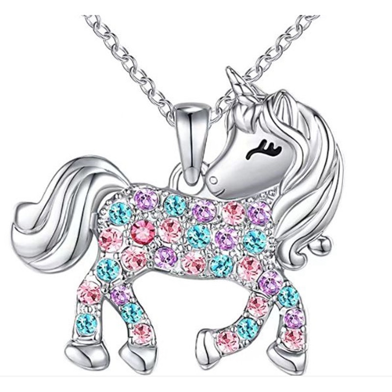 Kalung Liontin Unicorn Aksen Berlian Imitasi Gaya Korea Untuk Wanita
