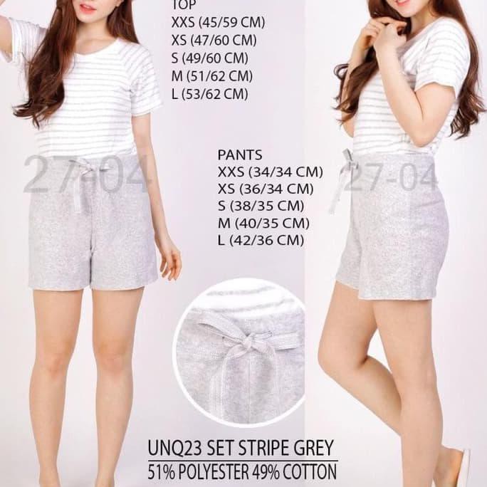 Setelan Wanita Uniqlo 23 Set Stripe Grey W5544