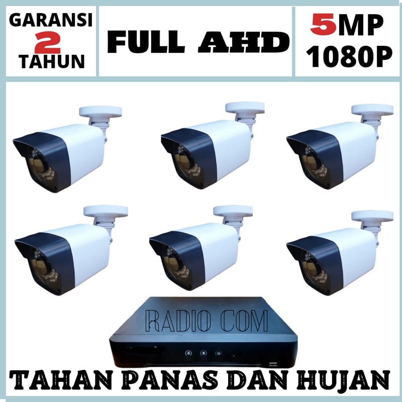 paket cctv 8 chanel 6 camera 5mp 1080p full hd ic sony(full outdoor)siap pasang