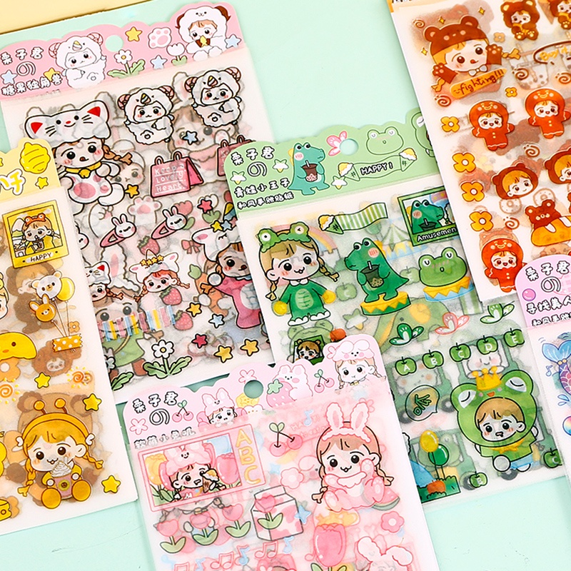 4 Sheets Cartoon Frosted PET Stickers Waterproof Girl Water Cup Stationery Decoration DIY Stickers