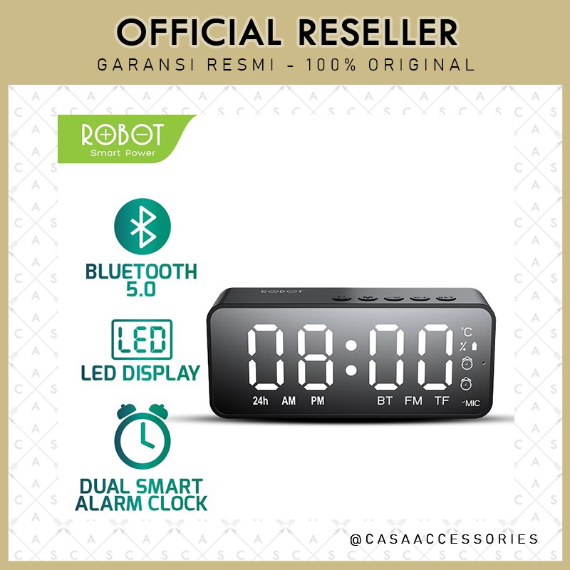 Robot RB150 LED Alarm Clock Bluetooth Speaker Portable with FM Radio