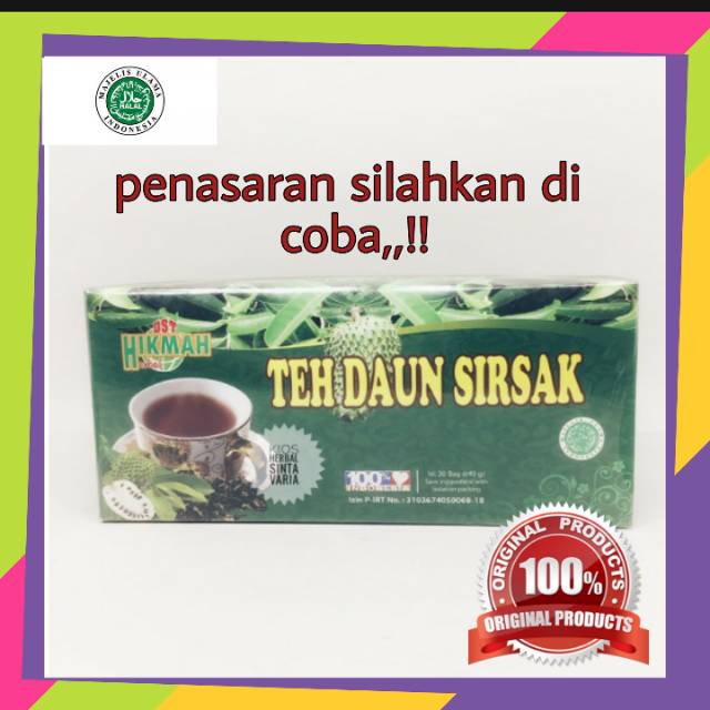 

teh daun sirsak, teh celup sirsak, teh sirsak, tidak ada efek samping ber pom original obat asli
