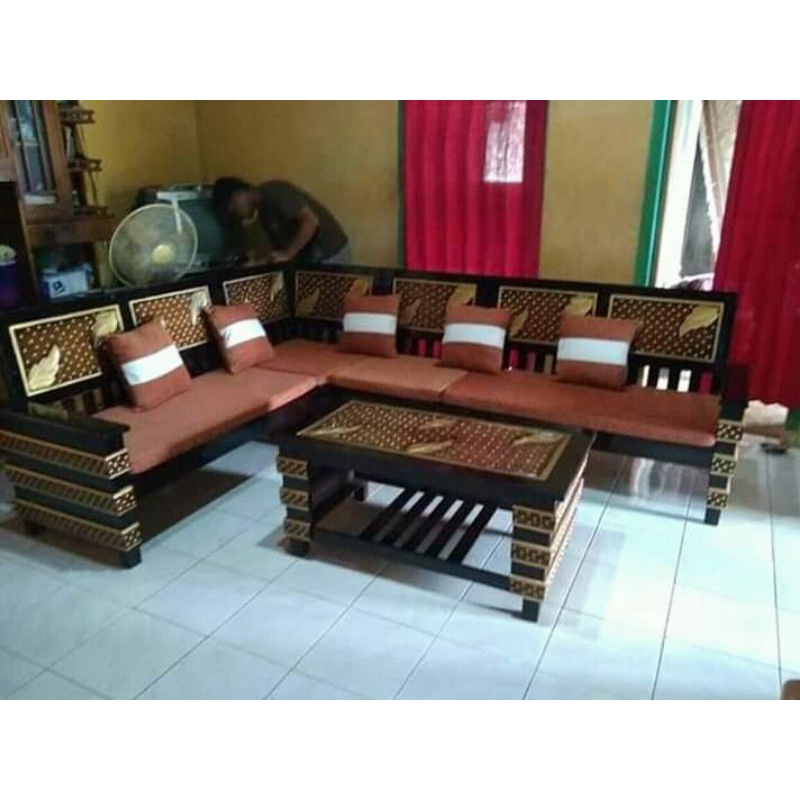 Furniture kursi sofa tamu model sudut robot / kursi tamu kayu jati / kursi tamu minimalis / model ku