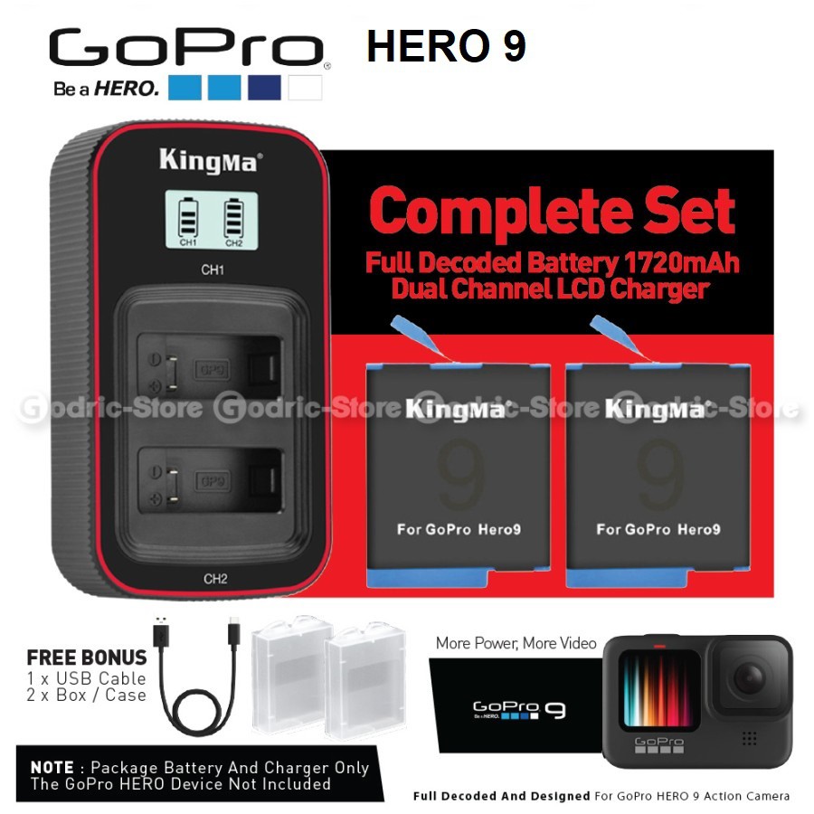 KingMa Battery Charger KIT Complete Set for GoPro Hero 9 Black