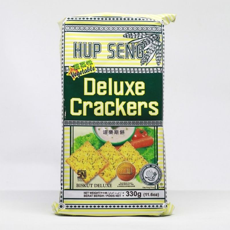 

HUP SENG VEGETABLE DELUXE CRACKERS 330GR - roti asin sayur - biskuit cap ping pong