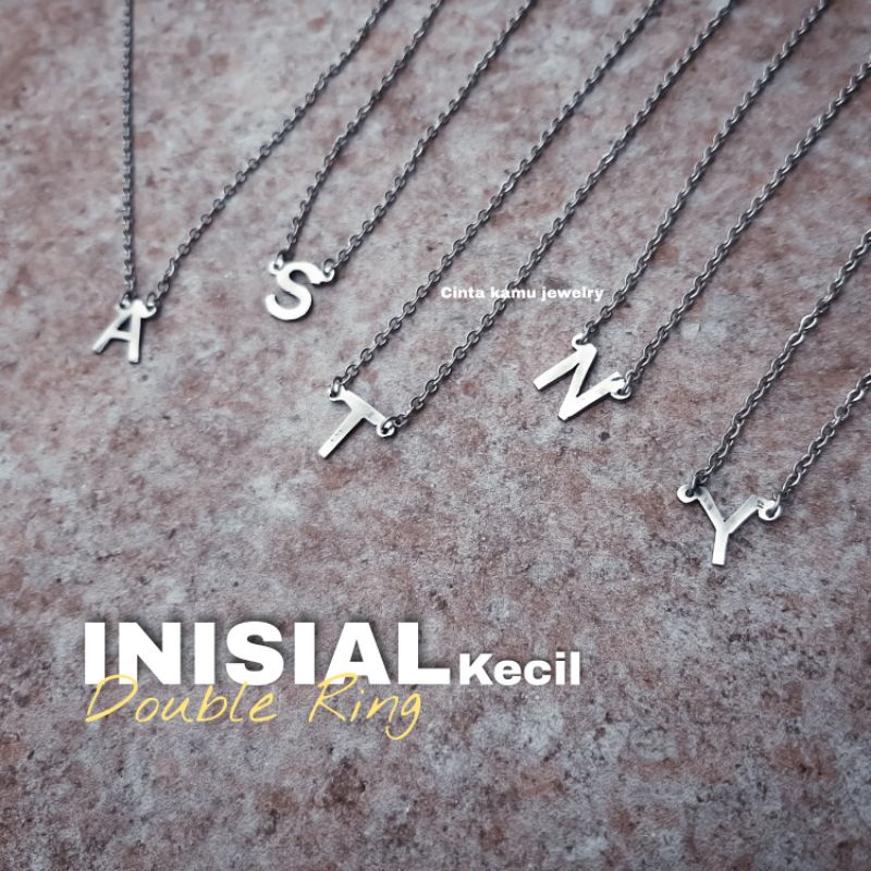 Kalung Inisial huruf kecil Double ring - Kalung wanita Anti karat Nama initial - Kalung alfabet Neck