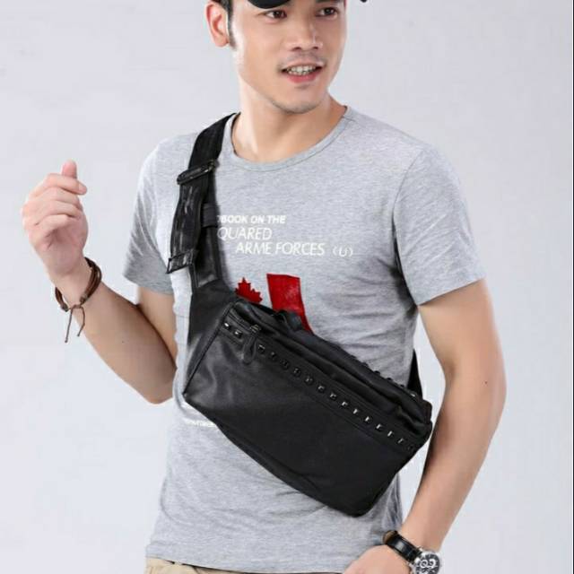 Tas pria kulit waistbag pria model anak muda tas pinggang