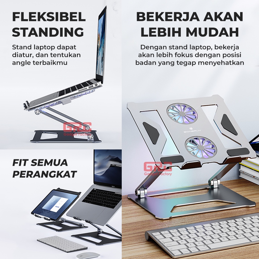 Laptop Stand With Cooler Fan Holder Standing Laptop Macbook Tab 17 inch Kipas