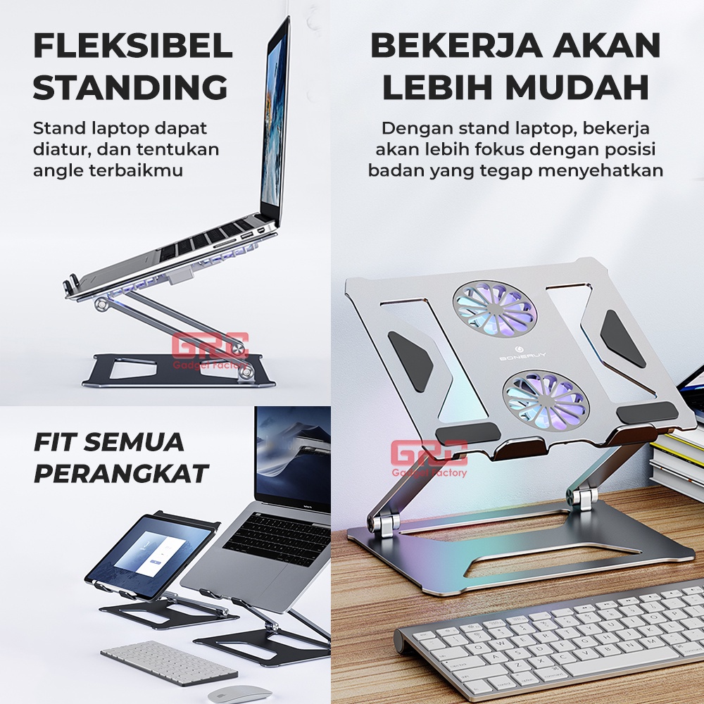 Laptop Stand With Cooler Fan Holder Standing Laptop Macbook Tab 17 inch Kipas