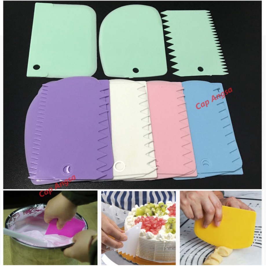 PEMOTONG ADONAN 3 PCS SCRAPPER SCRAPER SPATULA MOUSSE FONDANT SMOOTHER DEKORASI KUE ROTI DOUGH CUTTER