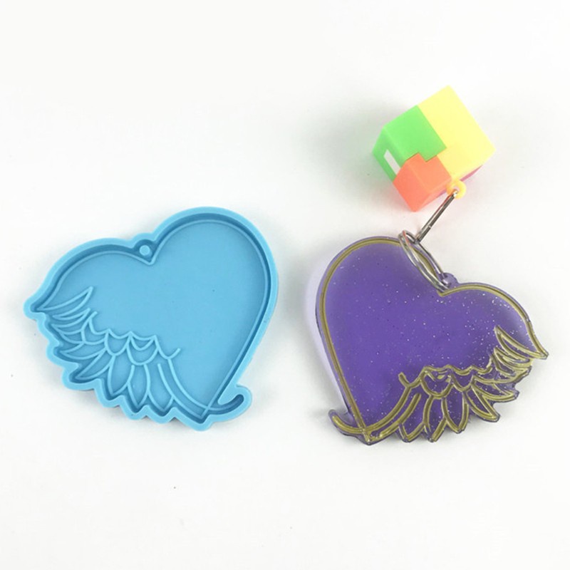 Glitter DIY Crafts Love Feather Keychain Epoxy Resin Mold Pendant Casting Silicone Mould