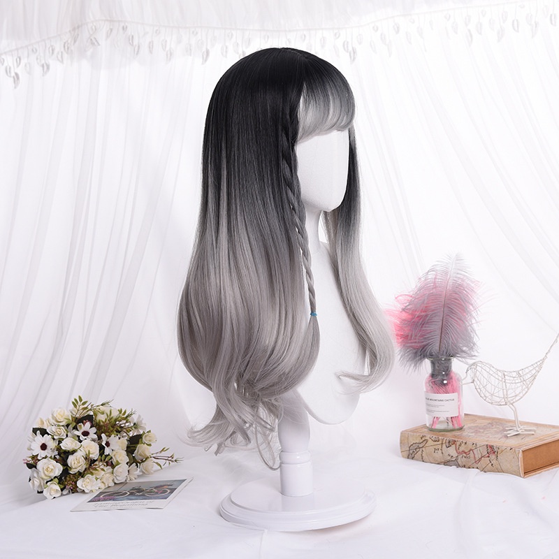 WDA-17 wig daily lolita gradasi rambut palsu lurus panjang gray abu hitam