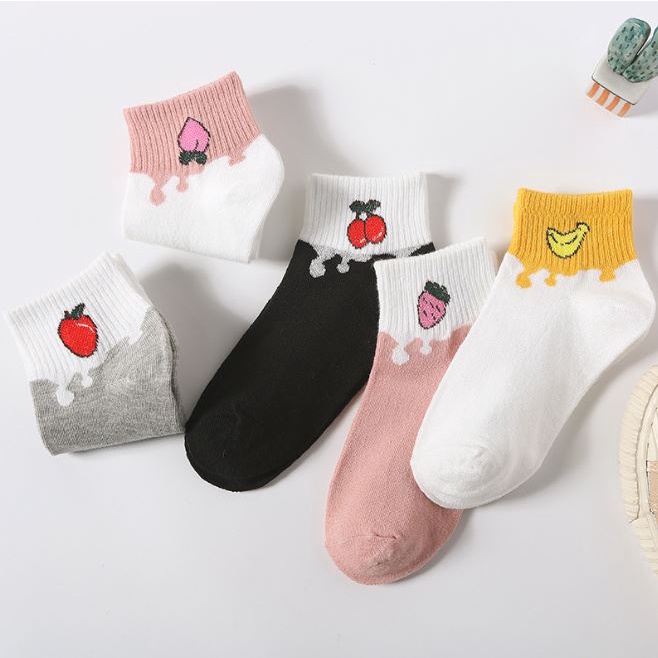 RSB KK202 Kaos Kaki Wanita Motif Buah Kaos Kaki Karakter Unisex Tinggi Cute Socks Fruit Korean