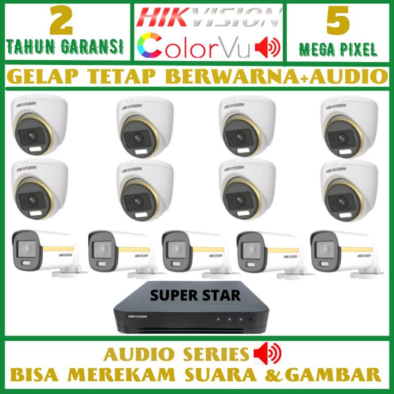 PAKET CCTV HIKVISION COLORVU 16 CHANNEL 13 KAMERA 2MP AUDIO