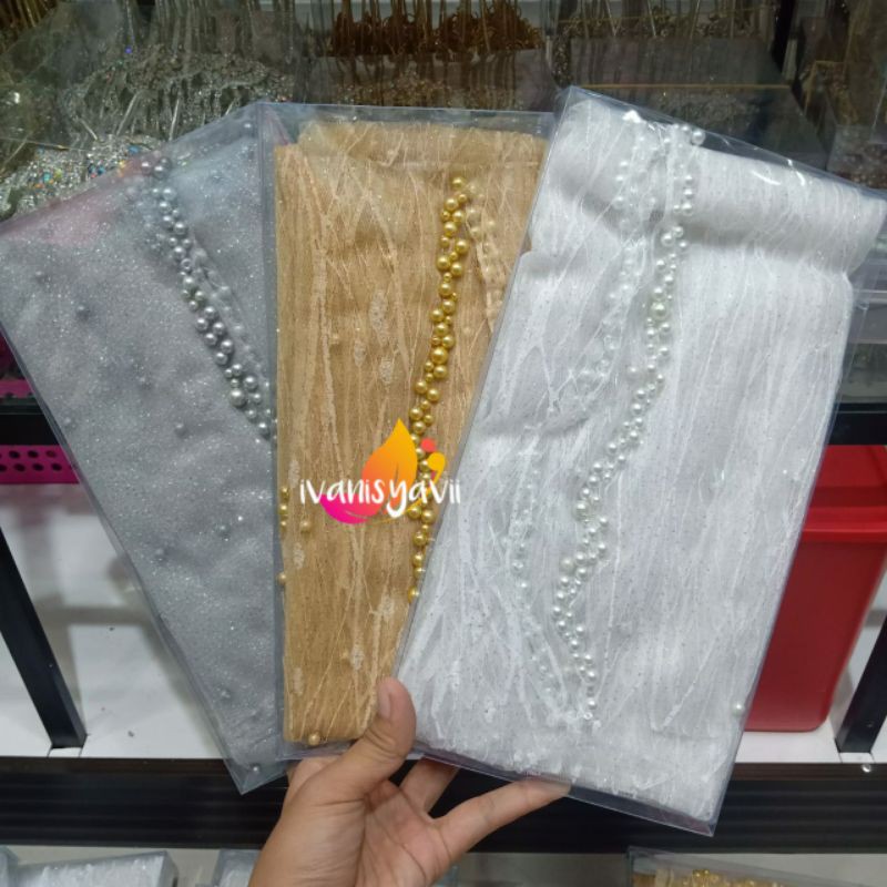 KERUDUNG PENGANTIN/ JILBAB VEIL MUTIARA KOMBINASI AKAR