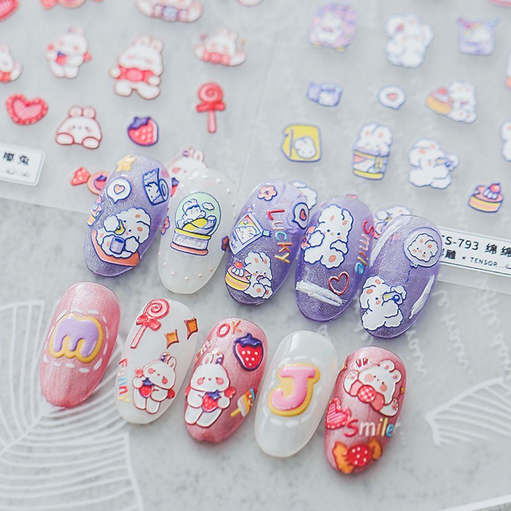 Agustina Kelinci Nail Art Stiker Kartun Jepang Lollipop Cinta Relief 5D Manicure Aksesoris