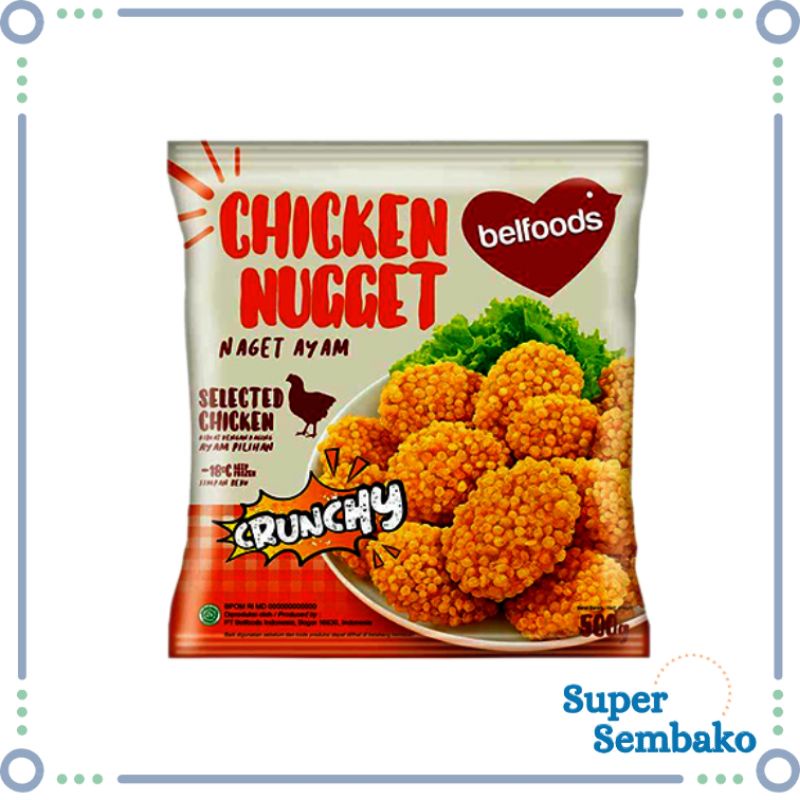 FROZEN FOOD MAKANAN BEKU CHICKEN NUGGET NAGET AYAM CRUNCHY BELFOODS 500gr