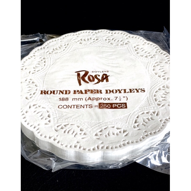 paper doyleys renda rosa round white / kertas bulat renda tatakan alas kue