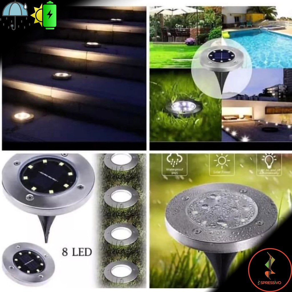 Lampu taman solar tanam tancap pavling bulat tenaga surya 8 LED