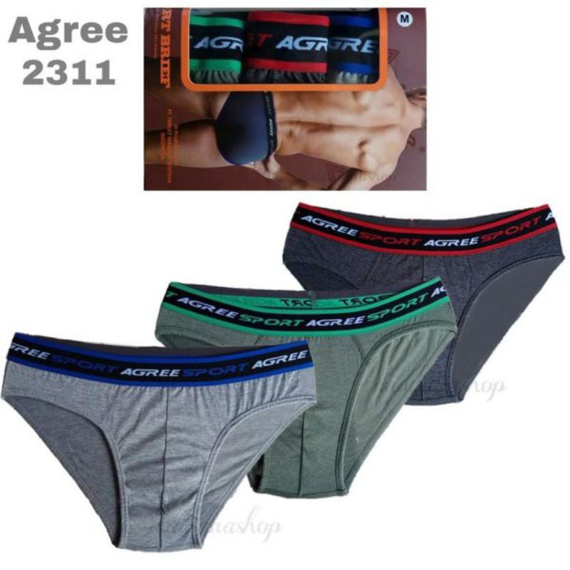 [ 1Box Isi 3 ] CD Agree Pria 2311 Karet Boxer