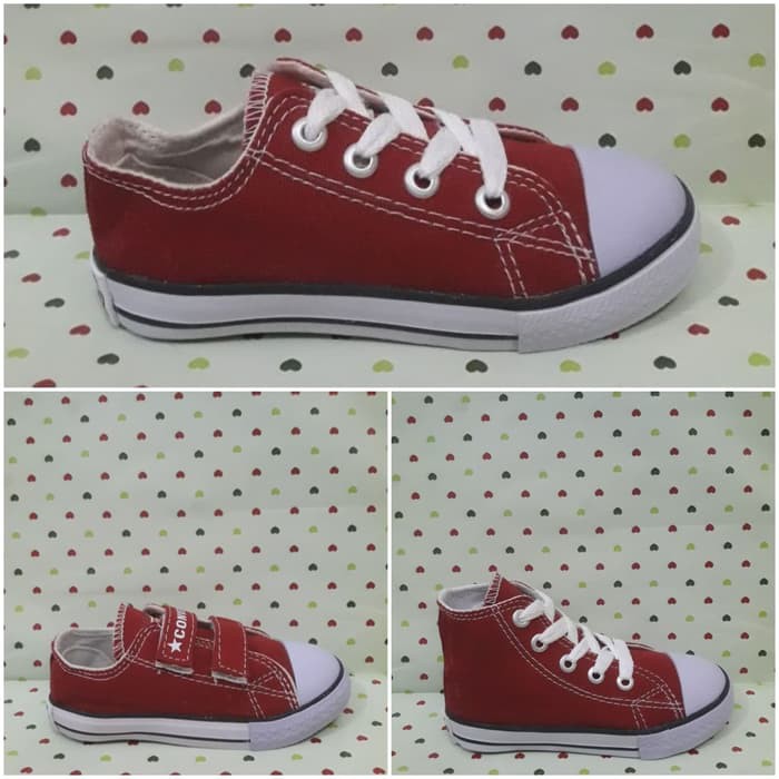 SEPATU CONVERSE ANAK MERAH MAROON (Perekat, Tali Pendek, Tinggi)