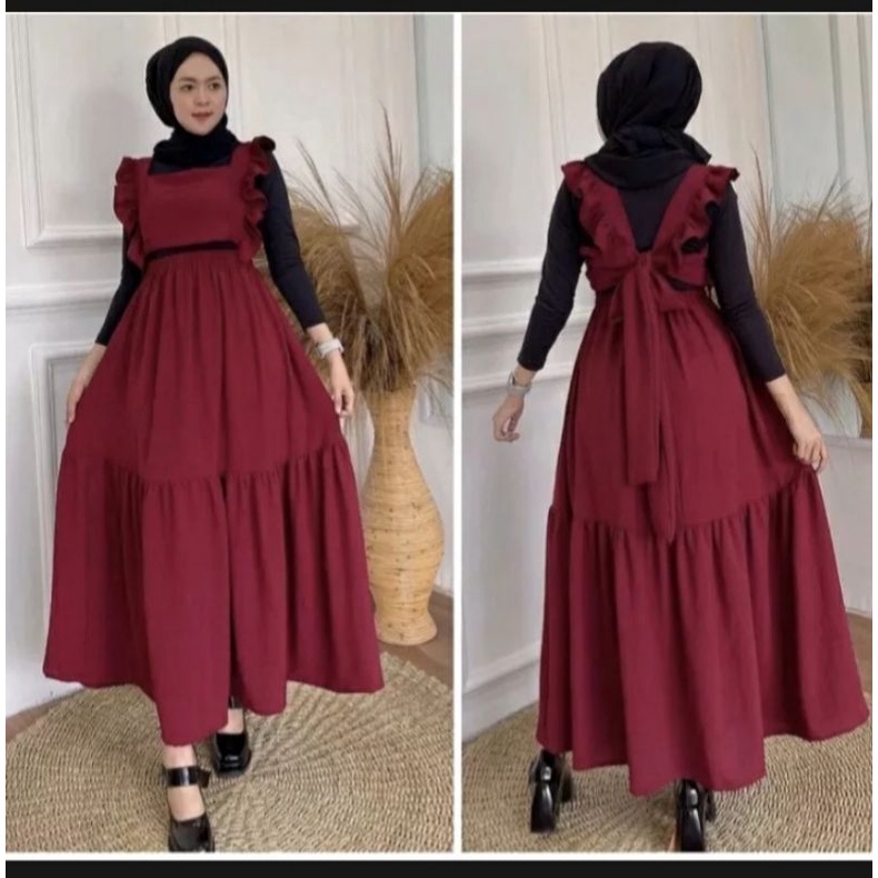 Yolla One Set Crinkle Airflow/ Setelan Wanita Hijab/ One Set Overall Pita Kriwil