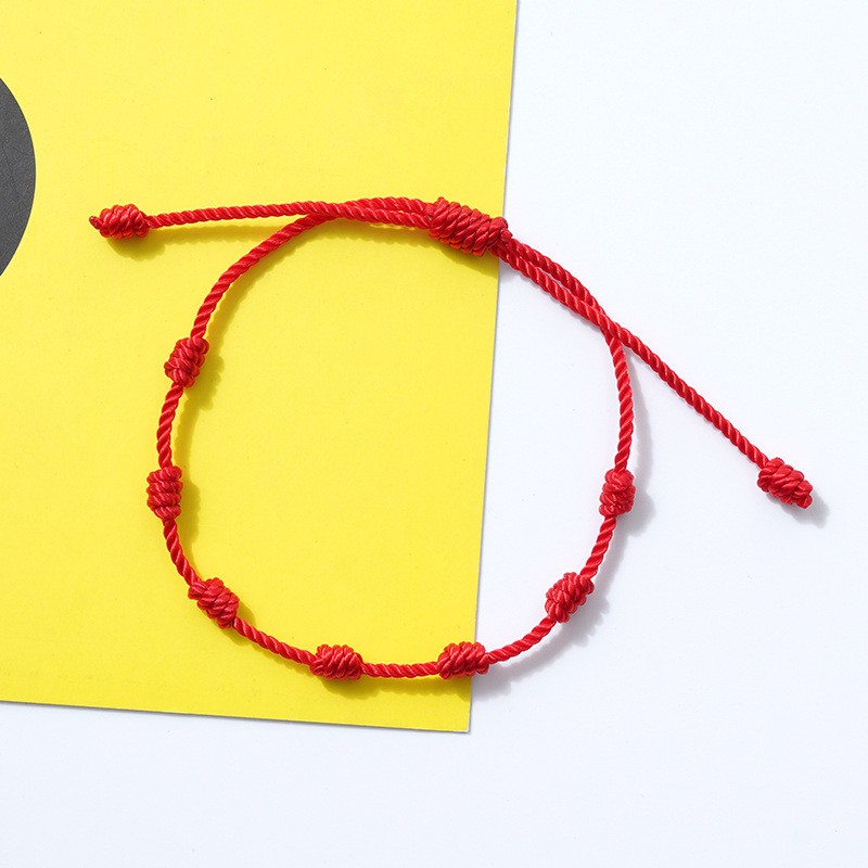 Red string of fate 7 knots red string lucky friendship woven adjustable paper card bracelet