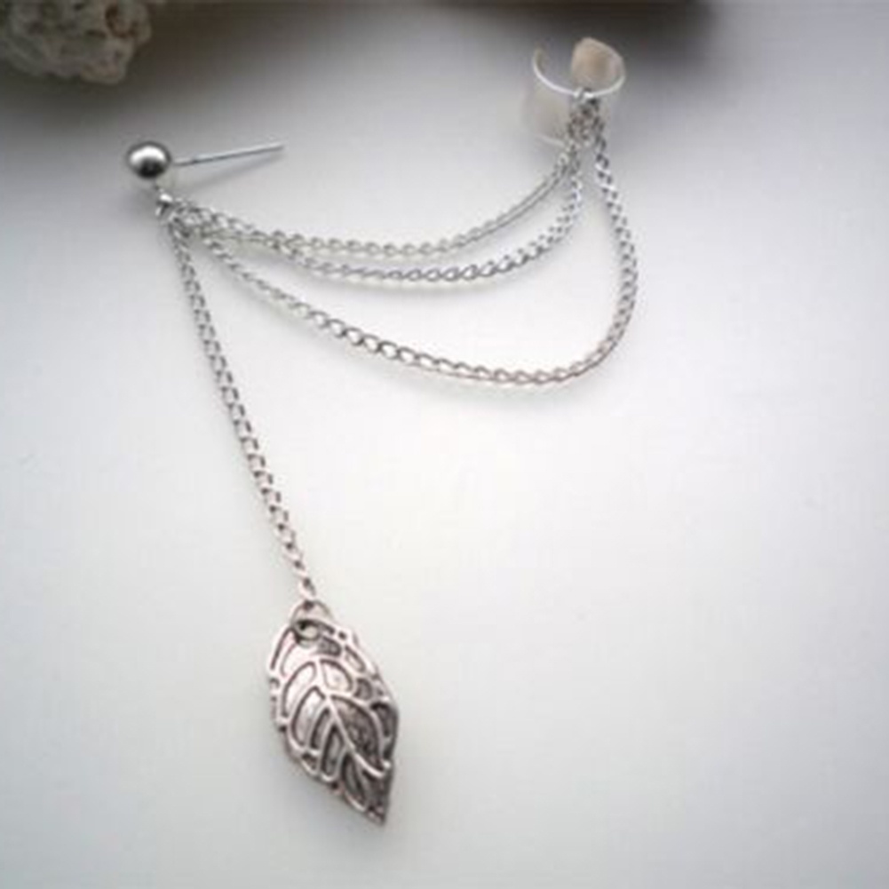 Hu Hu Hu Hu Hu Alat Bantu Pasang Kacamata♡ Anting Tusuk Gantung Desain Daunrumbai Rantai Gaya Punk Rock Untuk Wanita