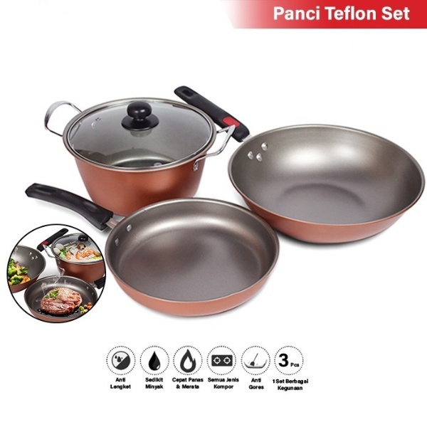 MILIKI SEGERA!! Panci Teflon 1 Set 3 pcs - Panci Teflon Set 3 panci set Serbaguna Awet JUMBO bisa cod