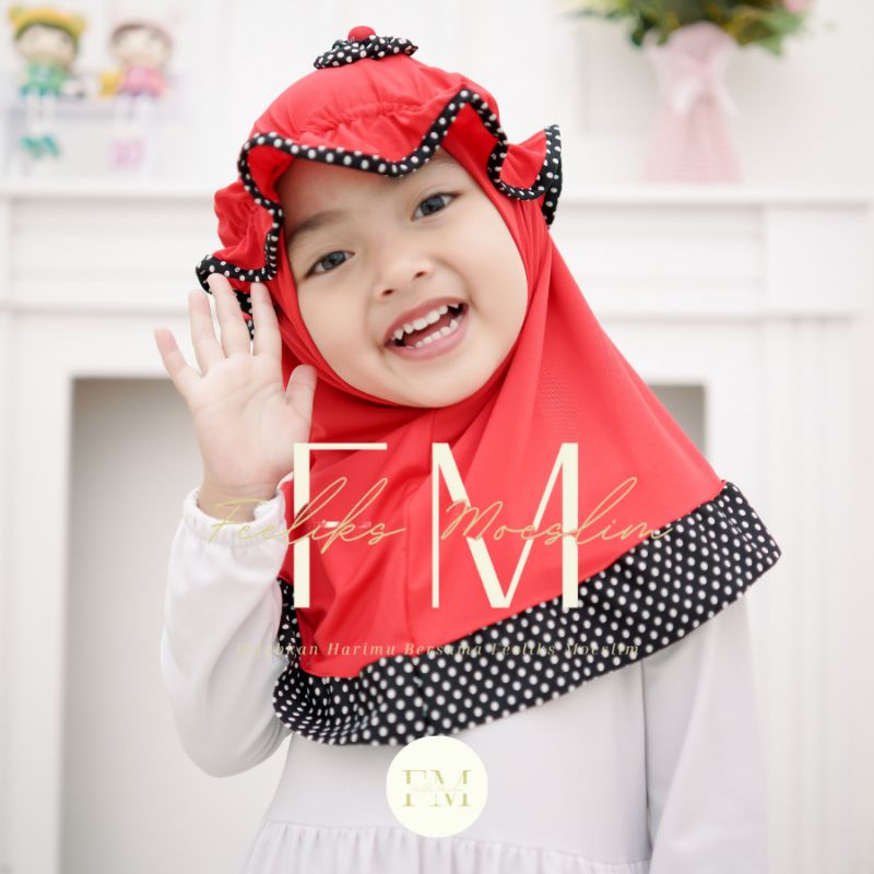 Hijab Anak Topi List Polka / Hijab nyaman lucu murah kualitas PREMIUM