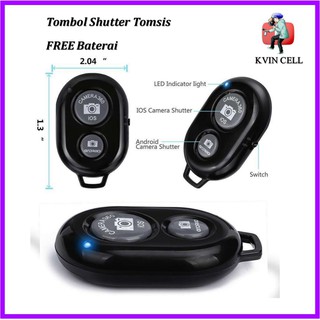 Tombol Narsis Wireless Bluetooth Smart Phone Camera Remote Remot Control Shutter For Selfie Stick Tomsis Android IOS Model segi plus batt Free baterai