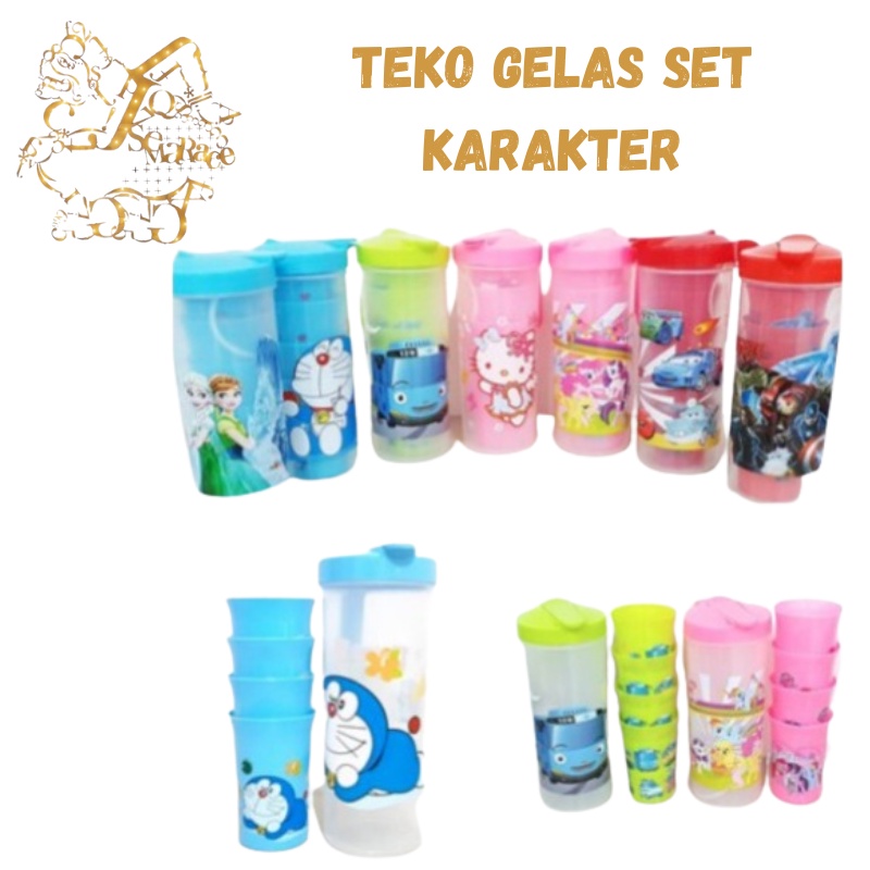 TEKO GELAS PLASTIK SET 4 IN 1 KARAKTER