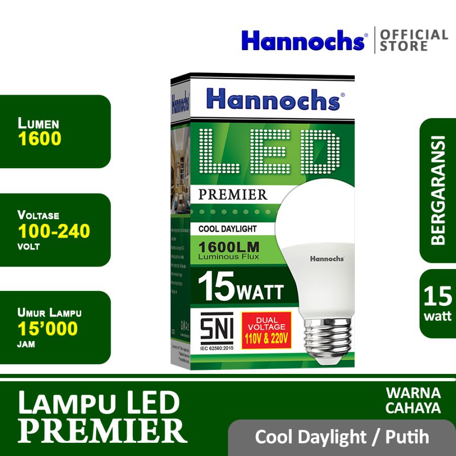 HANNOCHS PREMIER 15 WATT - Bola Lampu LED E27 15 Watt - Garansi 1 Tahun