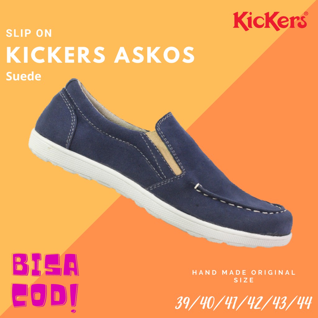 COD!! Sepatu Pria Kickers Askos Slop Navy Suede Formal Kasual Kerja Kantor Slipon Kikers Laki Keren