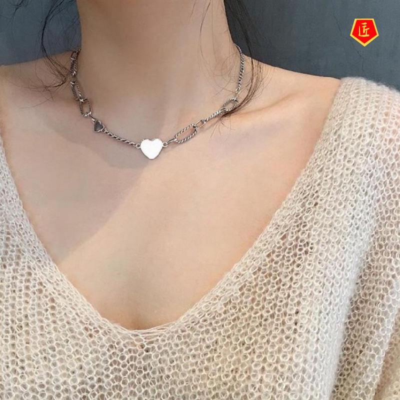 [Ready Stock]Retro Love S925 Silver Necklace Female Ins Special-Interest Design Simple