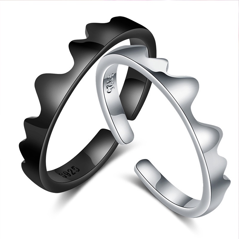 2pcs / Set Cincin Model Terbuka Bahan Sterling Silver 925 Desain Geometri / Matahari / Bulan Untuk Pria / Wanita