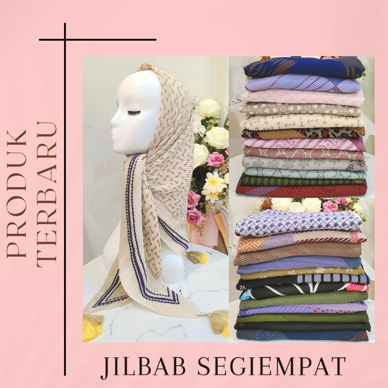 Jilbab Segiempat Plisket Motif Pompom