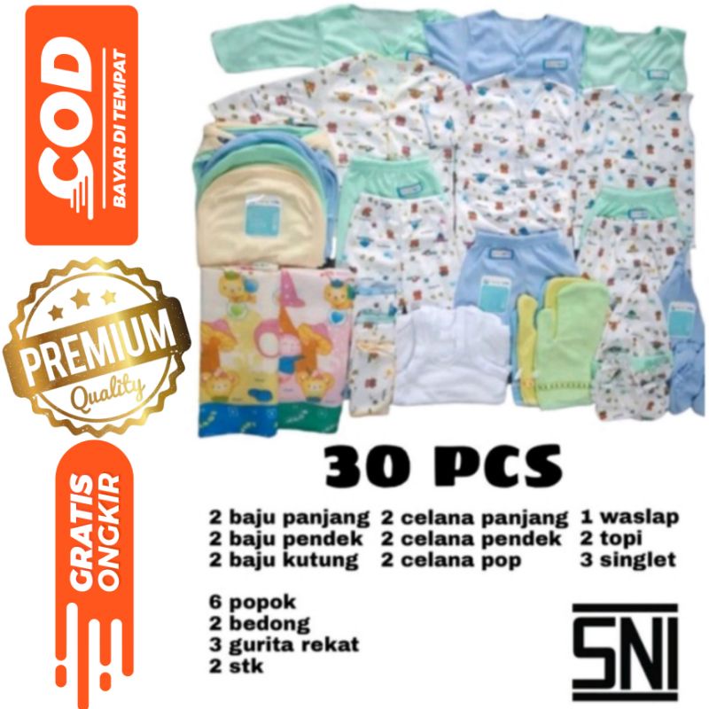 30 Pcs Paket Hemat Perlengkapan Baju Bayi celana topi singlet waslap kado gurita Baru Lahir SNI promo 8.8