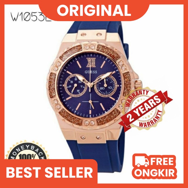 Guess W1053L1 Original Navy Blue Rosegold Case Jam Tangan Pria Wanita