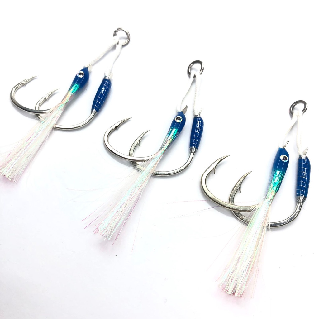 Assist Hook Double Slow Jigging Glow In The Dark Blue Series 1/0 2/0 3/0