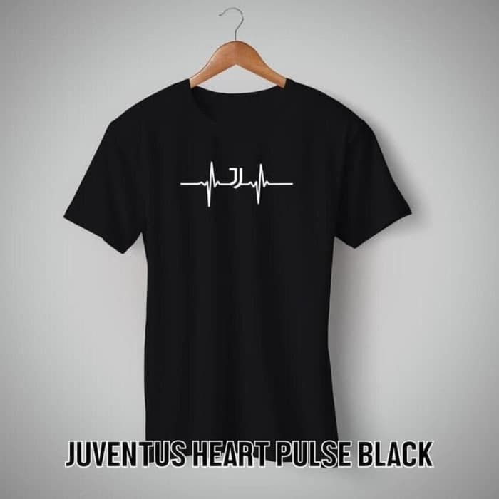 KAOS COMBED 30S JUVENTUS HEART PuLse black baju tshirt juve