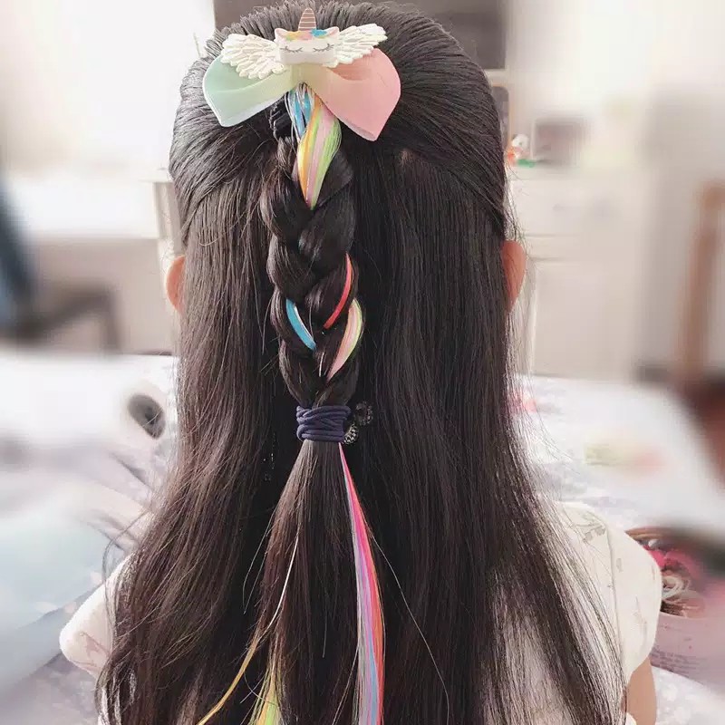 Karet Jepit Rambut Anak Unicorn Dengan Rambut Palsu