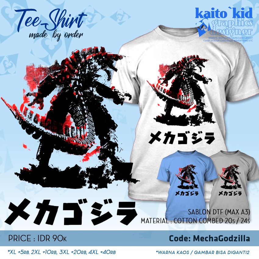 Kaos MECHAGODZILLA 2021 Godzilla vs Kong vs Gojira Sablon DTF