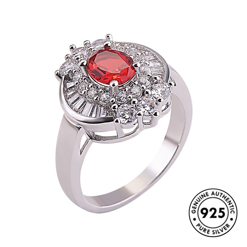 Cincin Berlian Ruby Persegi Bahan S925 Silver