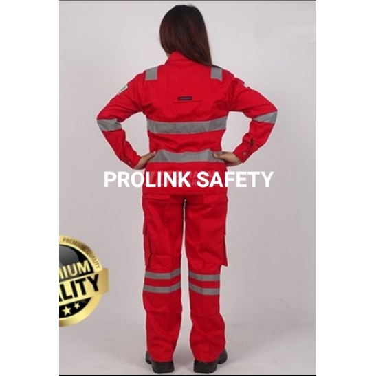 SETELAN BAJU SAFETY MERAH KANCING